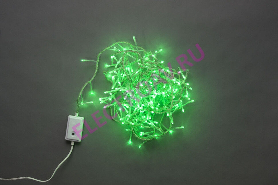 LED-BW-200-20M-240V-G (С) зеленая LED гирлянда влагостойкая на ПРОЗРАЧНОМ проводе, 20 м., 200 светодиод., С КОНТРОЛЛЕРОМ