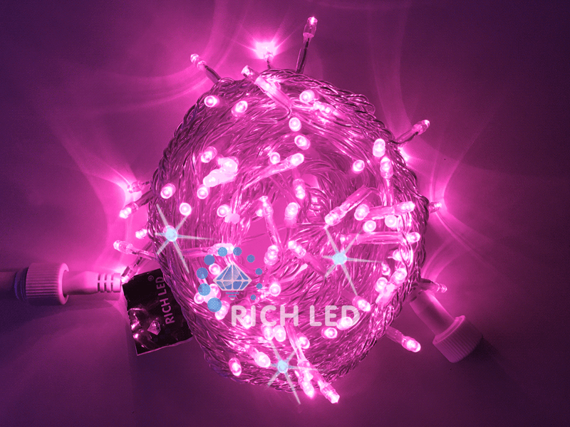Светодиодные гирлянды Нить 10 метров, 220 В, мерцание, цвет: розовый, провод: прозрачный