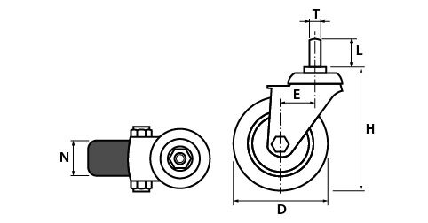 Колесо промышленное поворотное SCtb42 (18) c болтом (штырем) М12, с тормозом, диаметр 100 мм МАЛИЕН 2