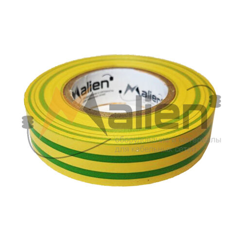 Изолента ПВХ 15 мм, желто-зелёная рулон 10 м МАЛИЕН