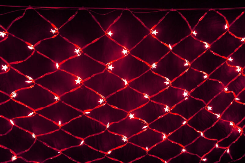 LED-SNL-80-240V-R (2.0х1.0) Световая сетка 80 светодиод. с насадками звезды. б/к Красная