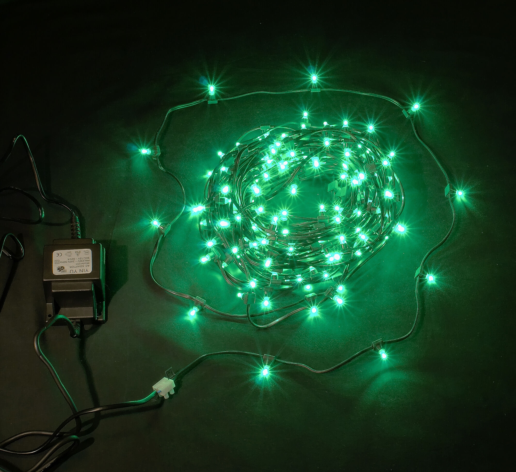 Светодиод. клип-лайт Зеленый с зеленым мерцанием (с трасформатором) LED-LP-200-30M-12V-G-F(G) (FS-0