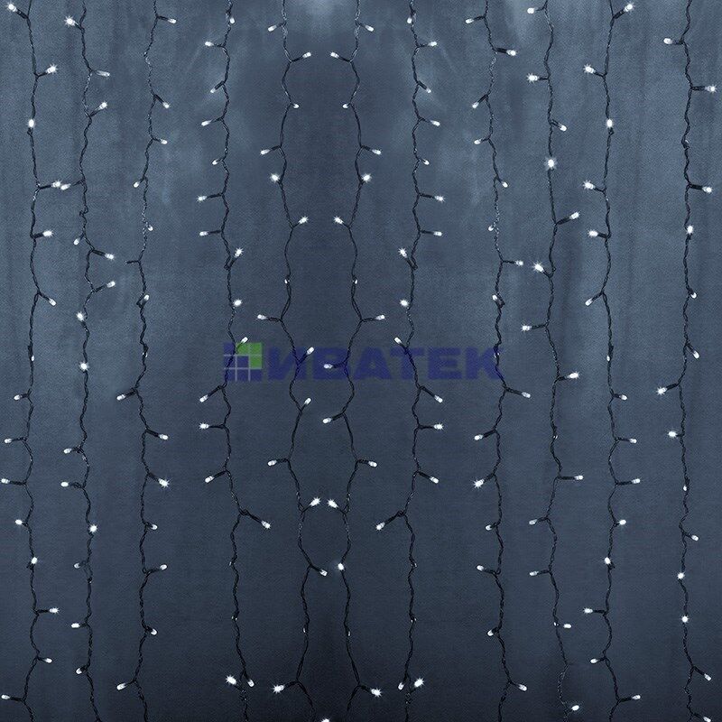 Гирлянда "Светодиодный Дождь" 2х3м, постоянное свечение, прозрачный провод, 220В, диоды БЕЛЫЕ