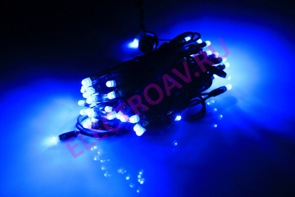 LED-PLR-100-10M-240V-B/BG Светодиодная гирлянда, длина 10м, 100 синих светодиодов, темно-зеленый прорезиненный провод, с