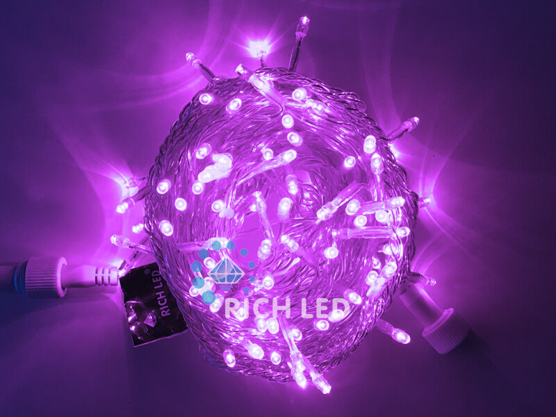 Светодиодные гирлянды Нить 10 метров, 220 В, постоянное свечение, цвет: фиолет, провод: прозрачный