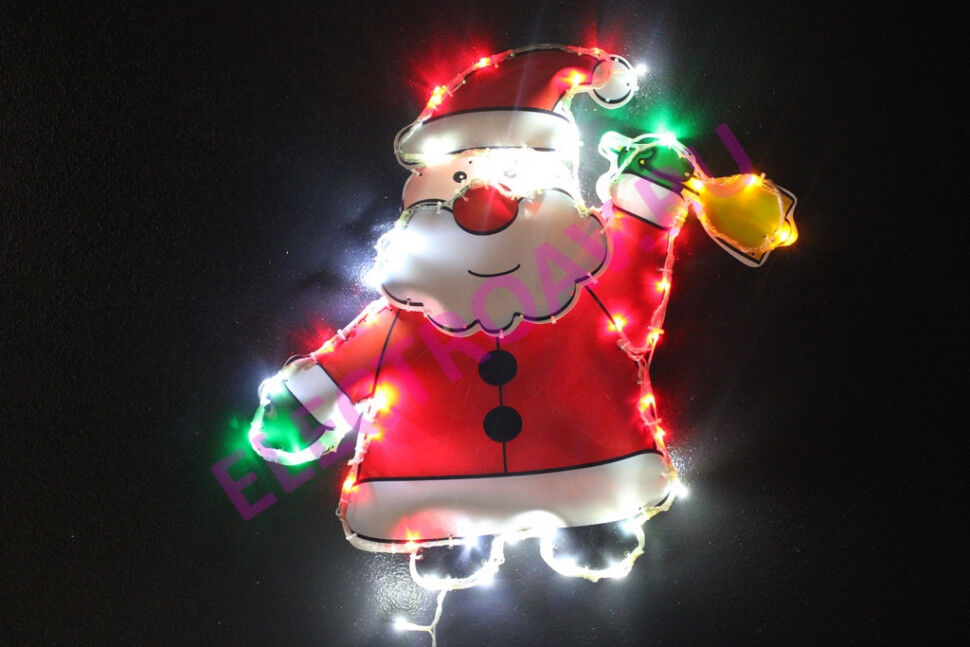 LED-XM(F)-PG036-24V Дед Мороз на подложке, 46*49 см, 48LED (20 белых/22 красных/3 желтых/3 зеленых), прозрачный провод,