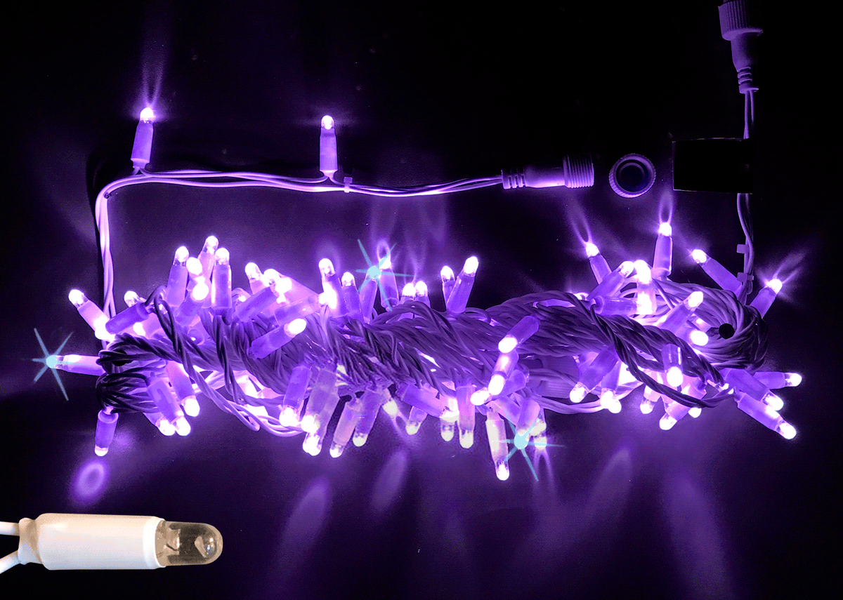 Светодиодные гирлянды Нить 10 метров, 24 В, мерцание, цвет: фиолетовый, провод: прозрачный