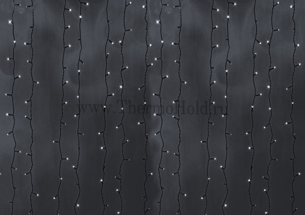 Гирлянда новогодняя "Светодиодный Дождь" 2х6м, постоянное свечение, черный провод, 220В, диоды Белые