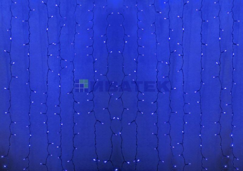Гирлянда новогодняя "Светодиодный Дождь" 2х6м, постоянное свечение, прозрачный провод, 220В, Синий