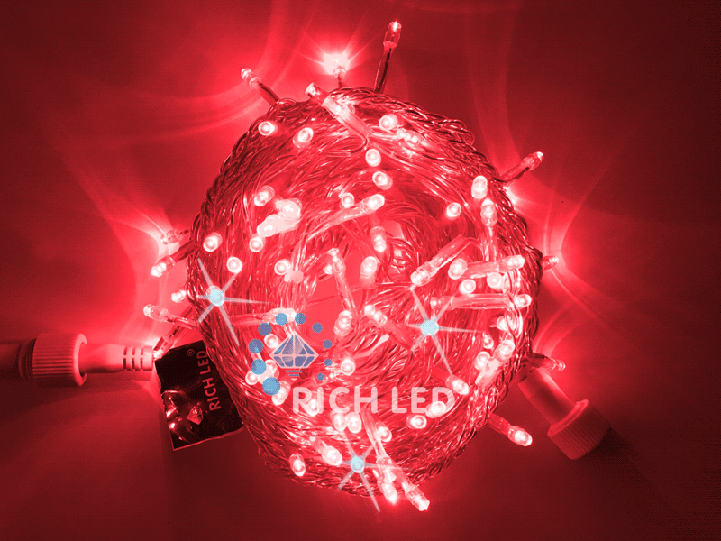 Светодиодные гирлянды Нить 10 метров, 220 В, мерцание, цвет: красный, провод: прозрачный