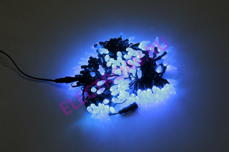 LED-PL-C6-4"-G-220V-20#-B Светодиодная гирлянда c насадками "Ягоды"-3,5х1,5см, 21м, 210 светодиодов, синий