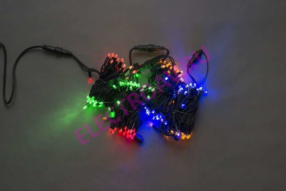 LED-PLR-200-20M-240V-M/BL Светодиодная гирлянда, длина 20м, 200 мульти светодиодов, черный прорезиненный провод, соединя
