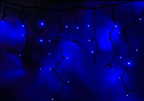 Гирлянда новогодняя Айсикл (бахрома) светодиодный, 4,0х0,6м, черный провод "КАУЧУК", 220В, диоды Син
