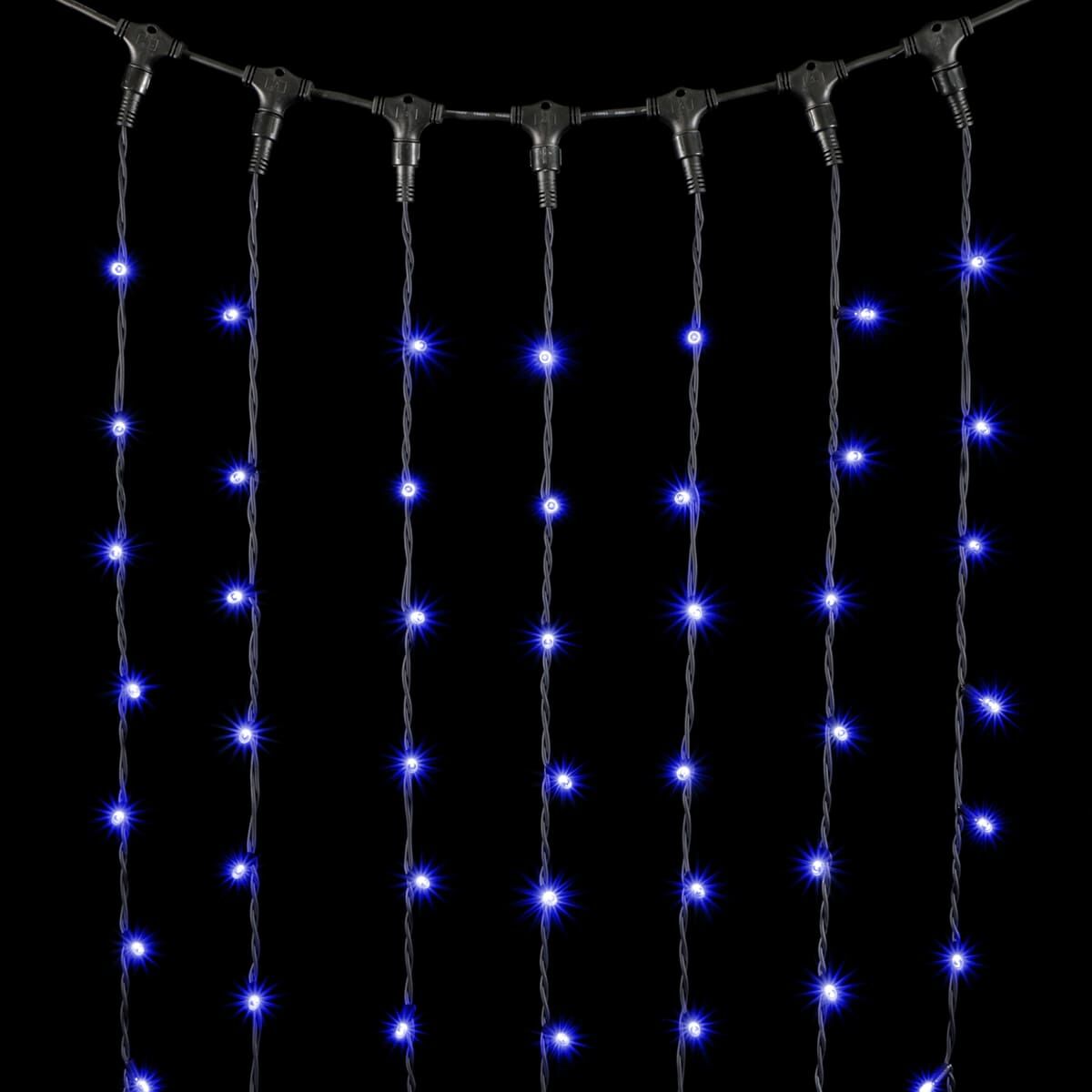 04-028 Гирлянда Занавес 2 x 3 м Синий, 600 LED, Провод Черный Каучук, IP54