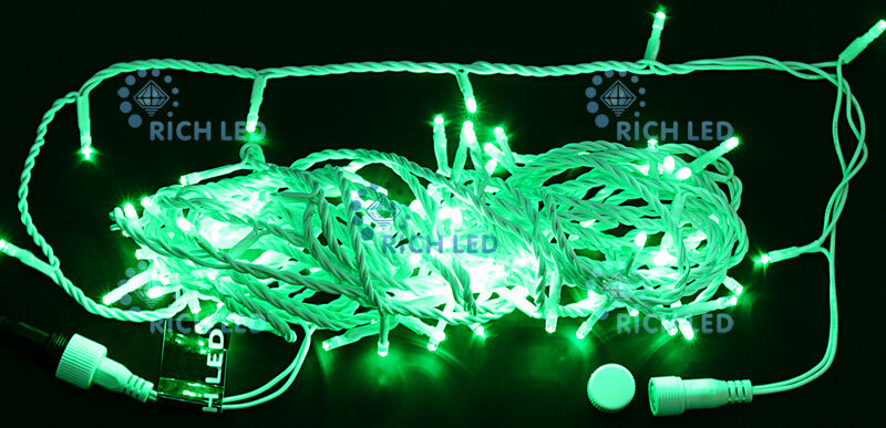 Светодиодные гирлянды Нить 10 метров, 24 В, постоянное свечение, цвет: зеленый, провод: белый