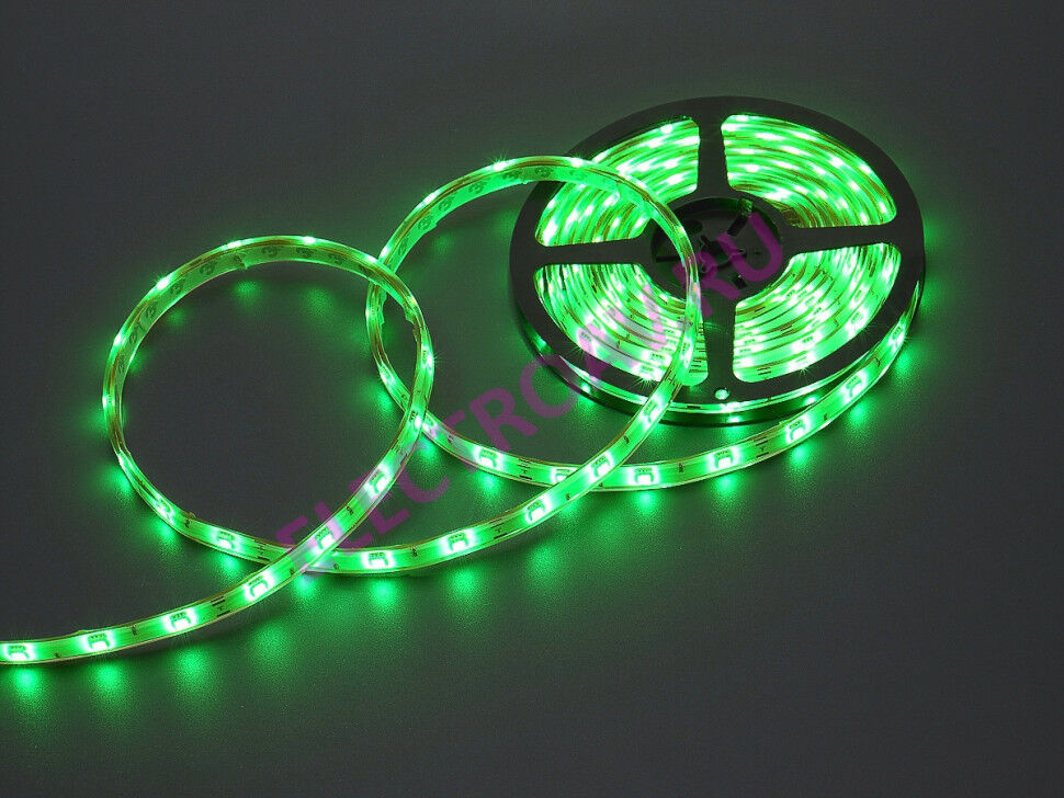 FLEX-SWP5150В-G Гибкая LED влагозащищенная полоса на белой основе, цвет зеленый, 30 SMD5050, 5м/12mm,12V, 7.2W/M, IP67