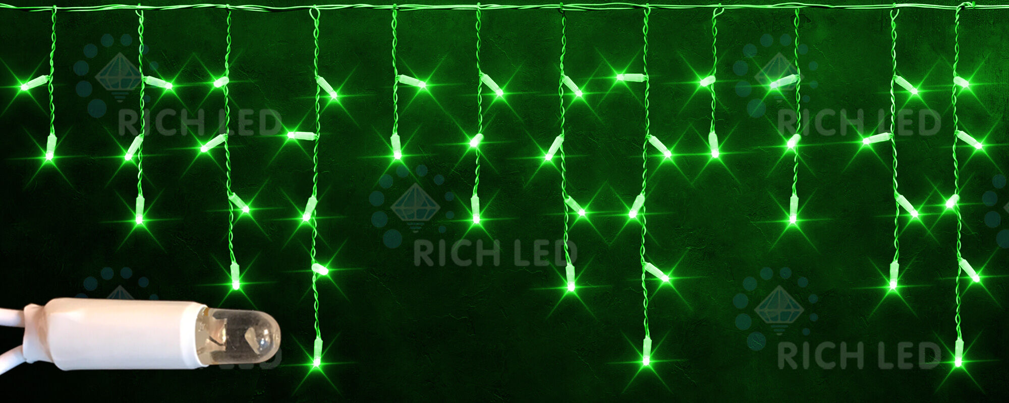 Бахрома 3*0,5 м, 220 В, пост. свечение, IP 65, герметичный колпачок RL-i3*0.5-CT/G зеленый