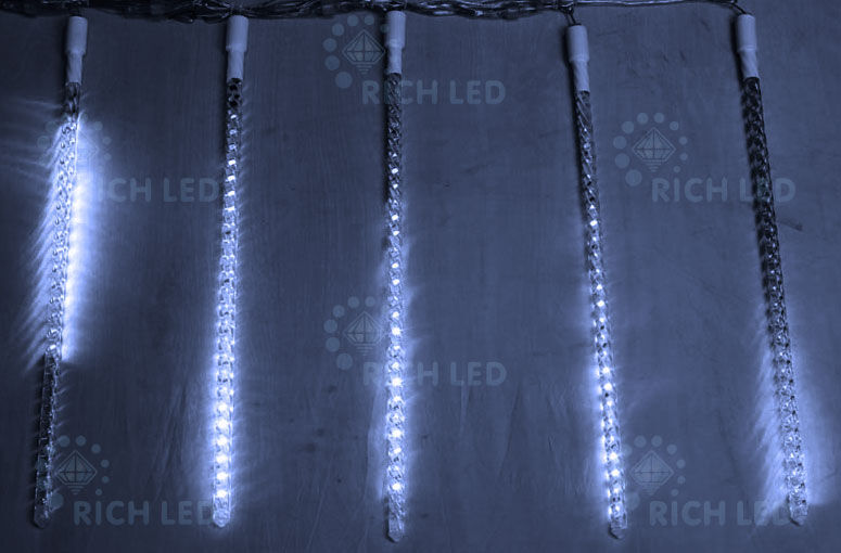Светодиодные тающие сосульки Rich LED, витая форма, комплект 10шт. по 50 см, белый, 12 B, соединяемый.