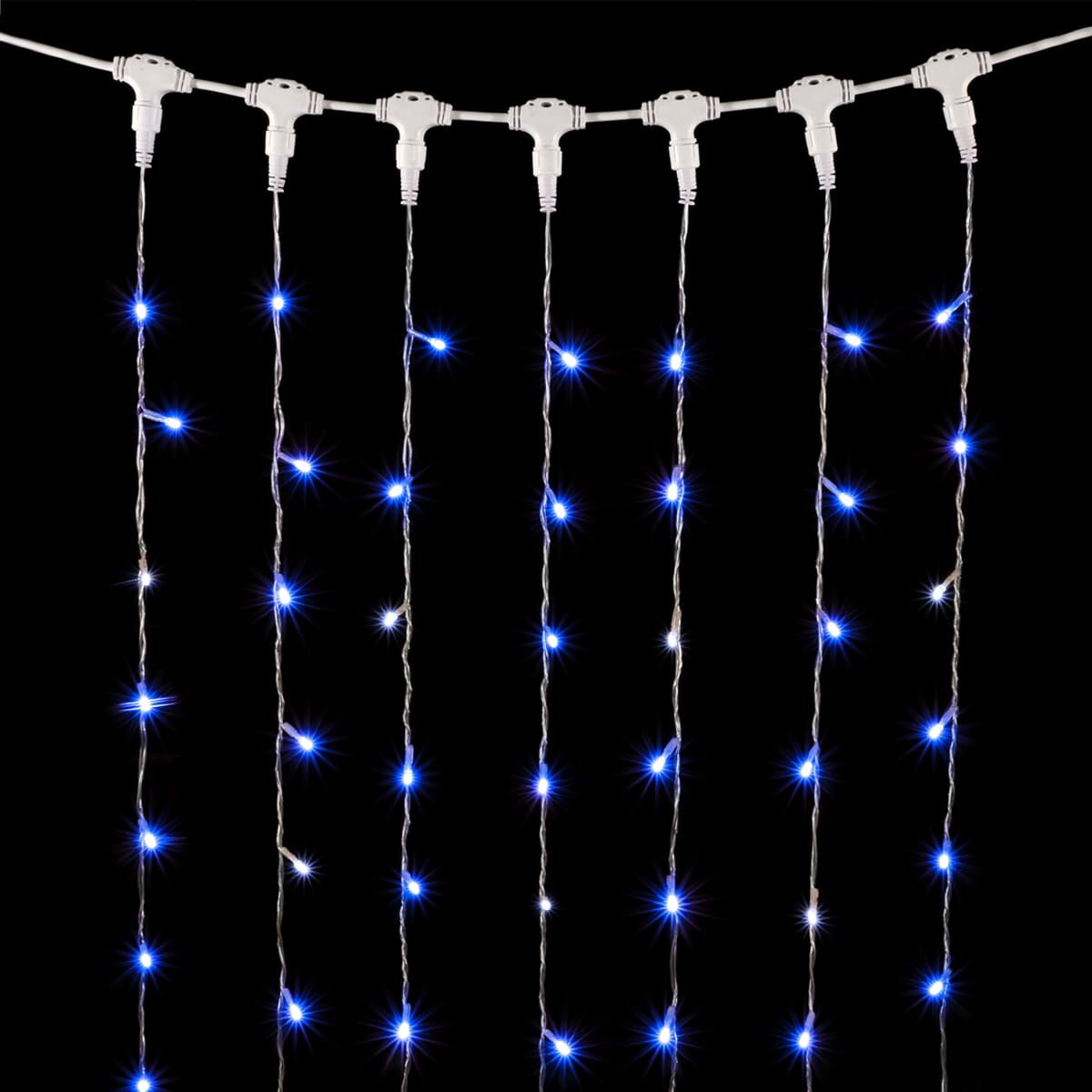 01-192 Гирлянда Занавес 2 x 3 м Синий с Мерцанием Белого Диода, 600 LED, Провод Прозрачный ПВХ, IP54
