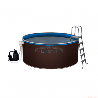 Каркасный морозоустойчивый бассейн круглый уличный LARIMAR 4,88 м х 1,25 м, цвет борта - шоколад, толщина пленки 0,4 мм