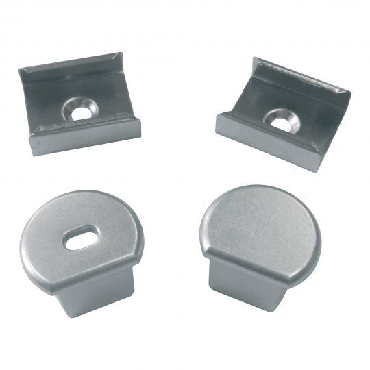 UFE-N07 SILVER A POLYBAG Набор аксессуаров для алюминиевого профиля. Крепежные скобы (4 шт., сталь) и заглушки (4 шт., п