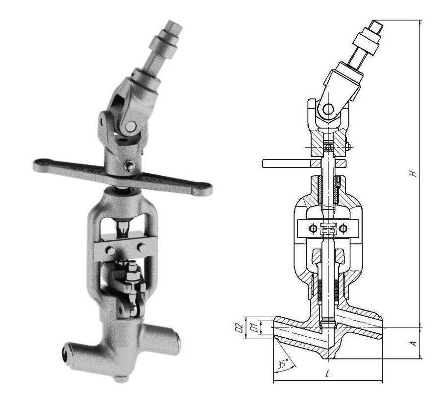 Клапан 998-20-Г с маховиком и шарнирной муфтой, DN 20 мм, PN 37.3 Мпа, ст 20