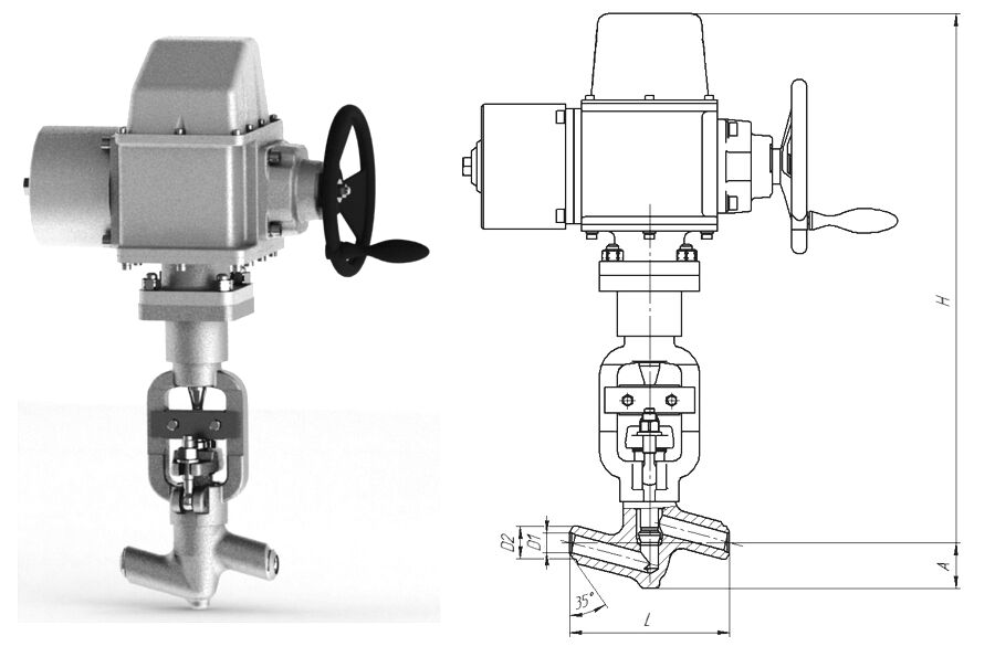 Клапан 999-20-ЭН с электроприводом ЭП-З-100-24-А1-06-В-У1, DN 20 мм, PN 25 Мпа, ст 12Х1МФ