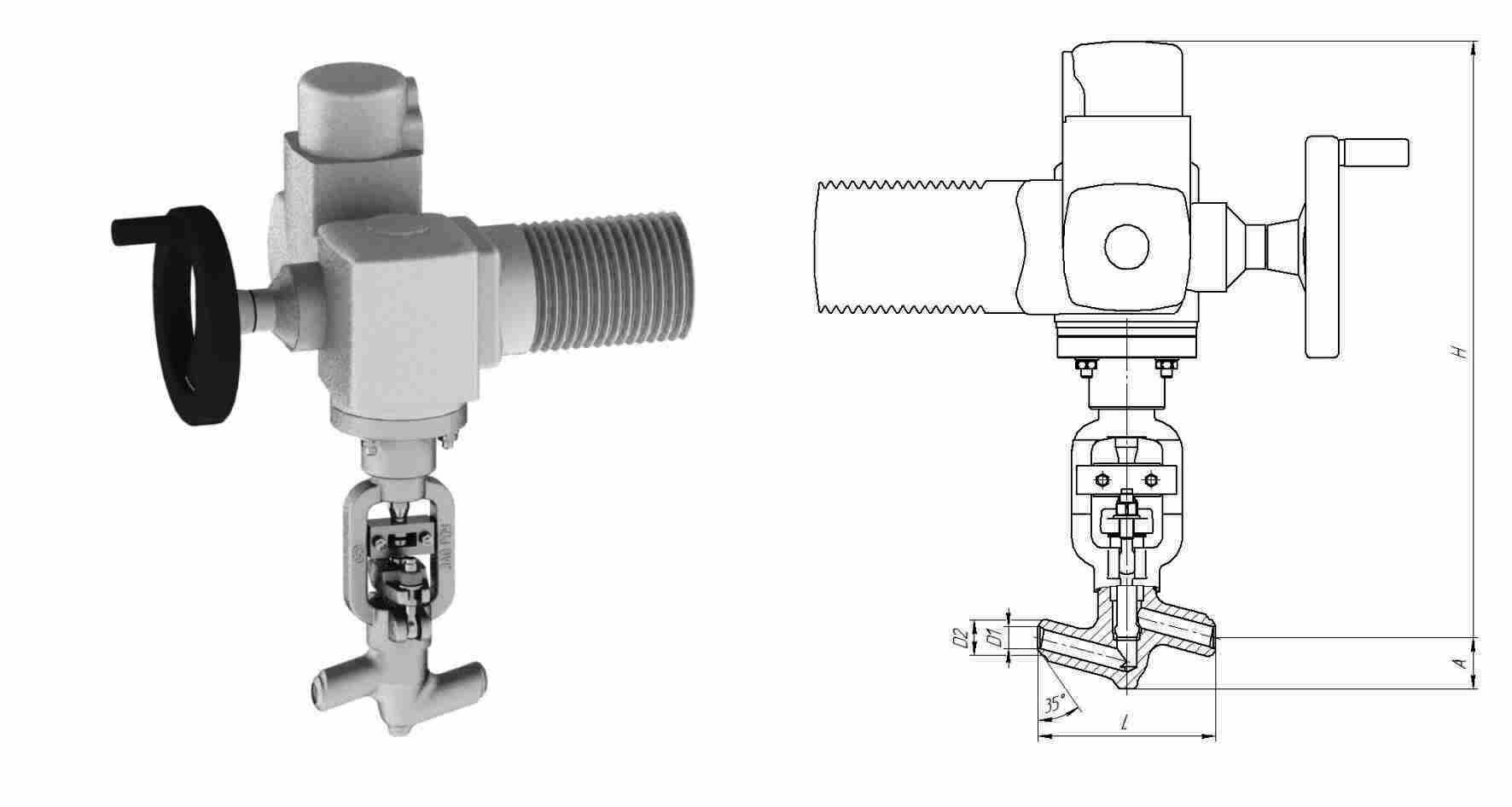 Клапан 999-20-ЭД с электроприводом AUMA SA 10.2-F10-C28, DN 20 мм, PN 25 Мпа, ст 12Х1МФ