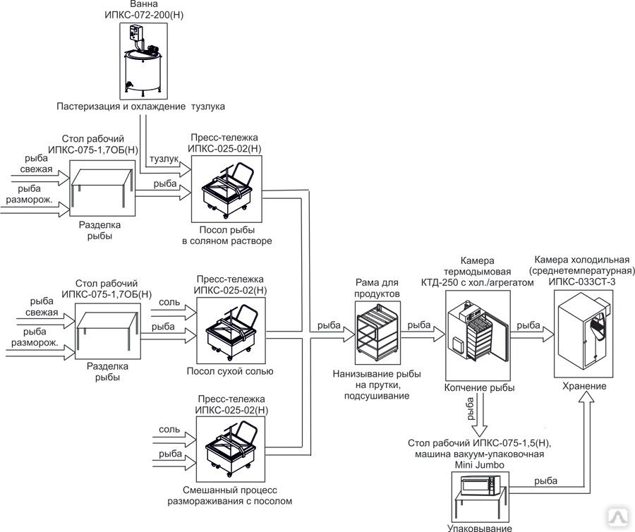 Технологическая схема производства рыбы горячего копчения