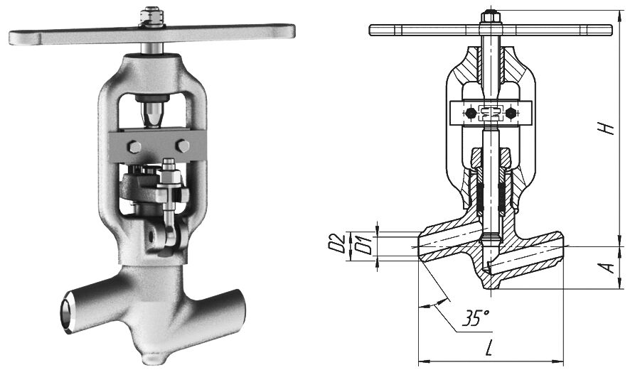 Клапан запорный 1512-25-0, DN 25 мм, PN 20 Мпа, ст 08Х18Н10Т