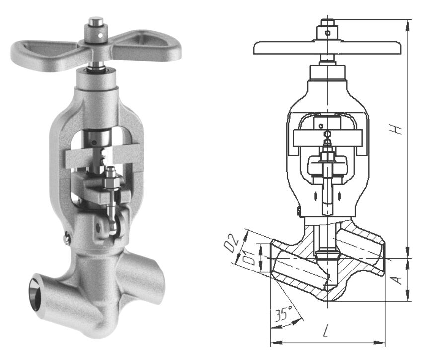 Клапан вентиль запорный 1456-80-М с маховиком, DN 80 мм, PN 10 Мпа, ст 20ГСЛ