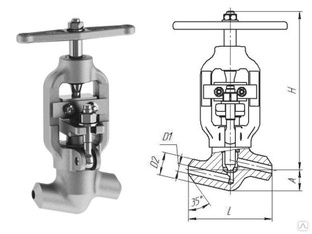 Клапан запорный 588-10-0 с маховиком, DN 10 мм, PN 37.3 Мпа, ст 20 
