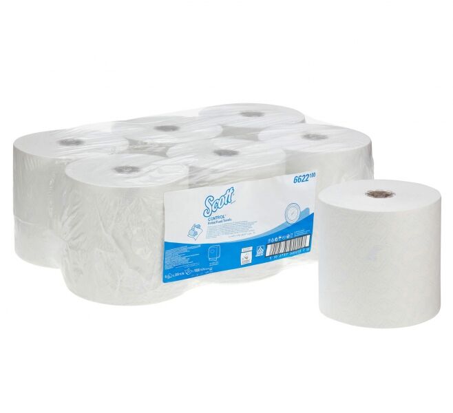 6622 Scott CONTROL Бумажные полотенца в рулонах белые однослойные (6 рулонов по 300 метров)
