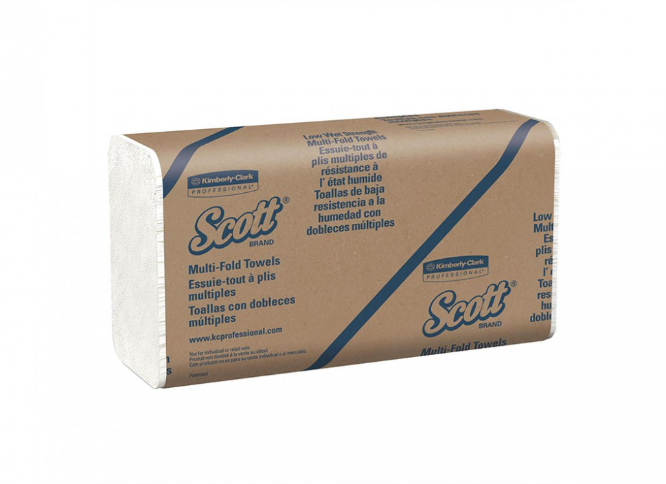Kimberly-Clark 1860 SCOTT MultiFold Листовые бумажные полотенца однослойные Z-сложения растворимые