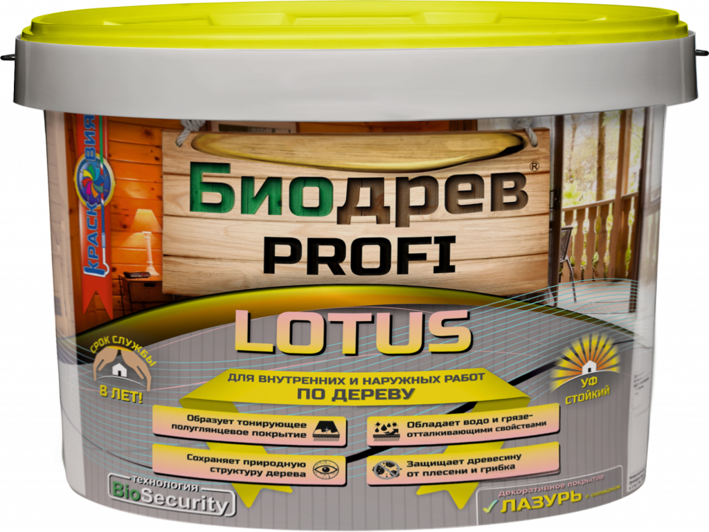 Биодрев PROFI "LOTUS" 10 кг Сосна (декоративная лазурь с защитой от плесени и грибка) Красковия