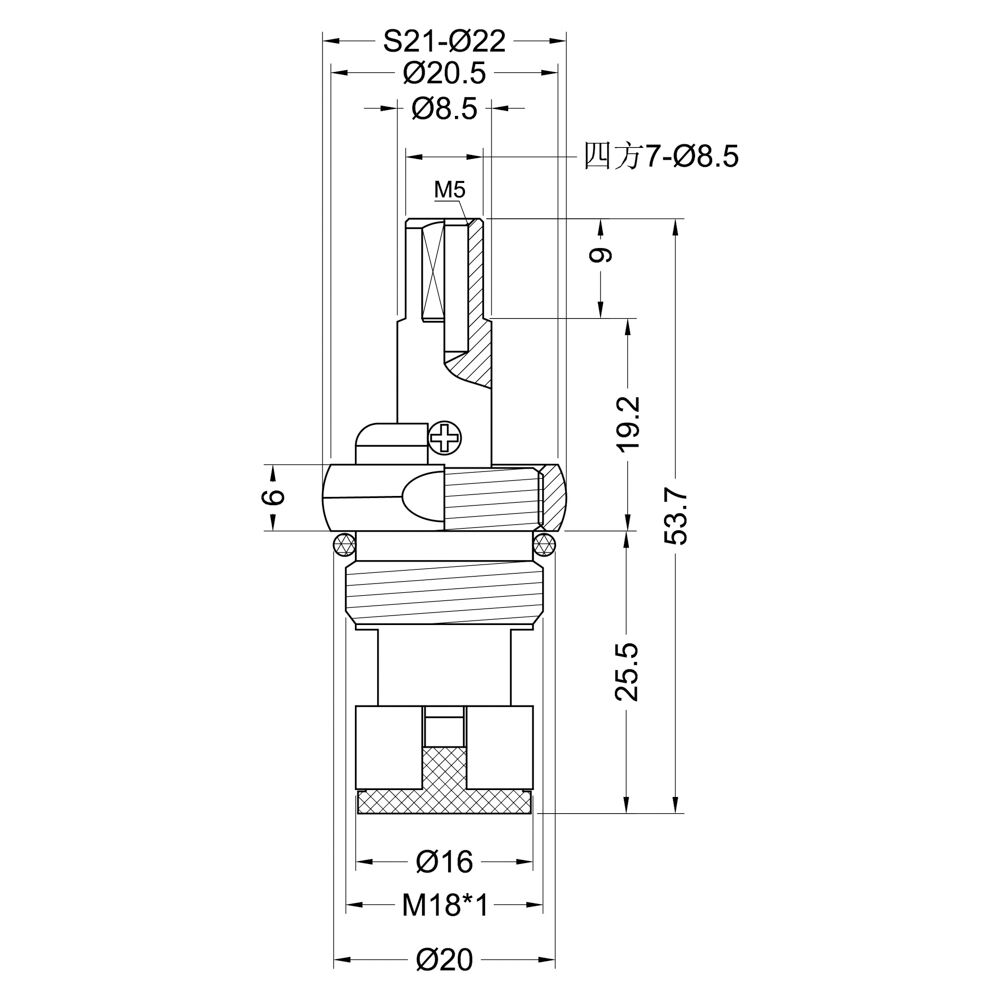 Кран-букса для смесителя, М18х1, квадрат, шток 7х9мм, 180°, металлокерамика 3