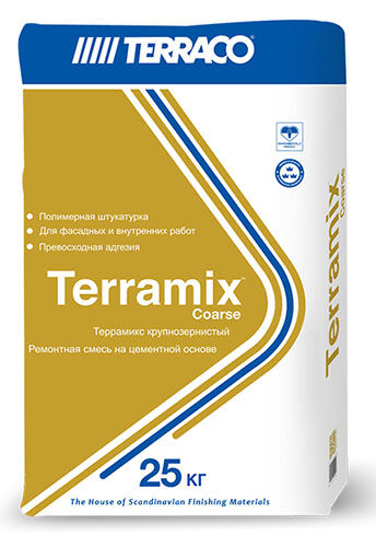Тонкослойная штукатурная крупнозернистая ремонтная смесь Terraco TERRAMIX COARSE, 25 кг мешок