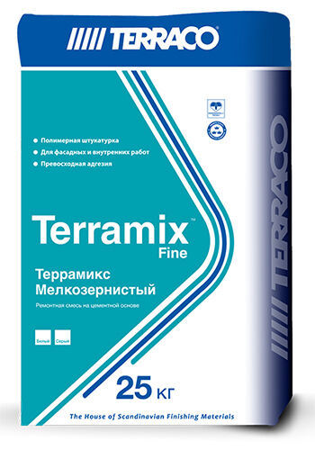 Тонкослойная штукатурная мелкозернистая ремонтная смесь Terraco Terramix Fine Grey (мелкозернистый серый) 25 кг мешок