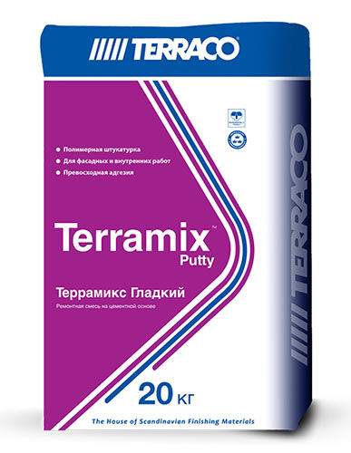 Тонкослойная шпатлевочная ремонтная смесь Terraco TERRAMIX SMOOTH White 20 кг мешок